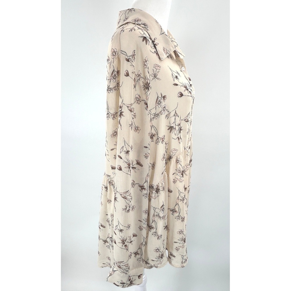 See And Be Seen Womens Cream Floral Long Sleeve Button Front Babydoll Top Size M - Picture 5 of 12
